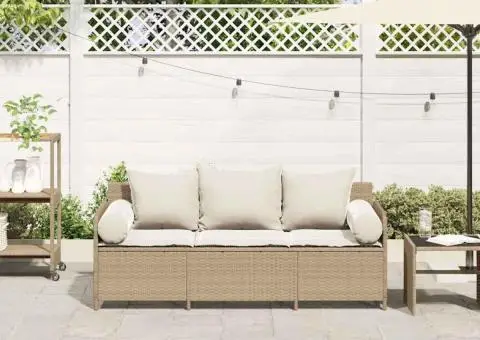 Canapea de grădină cu perne, 3 locuri, bej, poliratan - 3/5