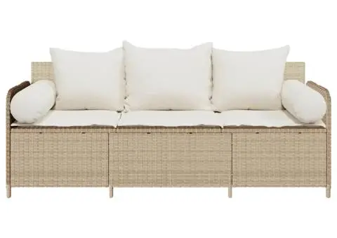 Canapea de grădină cu perne, 3 locuri, bej, poliratan - 4/5