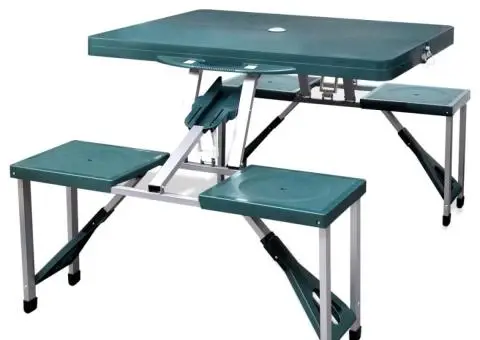 Set camping masă/4 scaune pliabile, verde deschis, aluminiu - 1/5