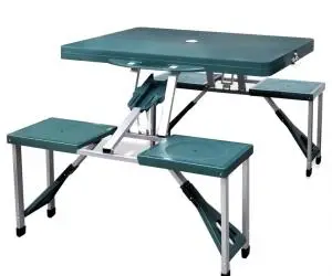 Set camping masă/4 scaune pliabile, verde deschis, aluminiu