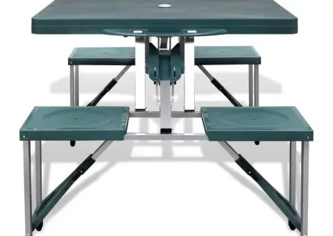 Set camping masă/4 scaune pliabile, verde deschis, aluminiu - 2/5