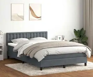 vidaXL Pat box spring cu saltea, gri închis, 140x210 cm, catifea