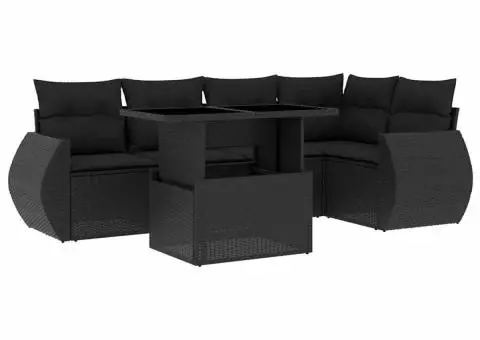 Set mobilier de grădină cu perne, 6 piese, negru, poliratan - 2/5