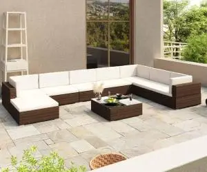 Set mobilier de grădină cu perne, 8 piese, maro, poliratan