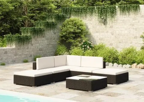 Set mobilier de grădină cu perne, 6 piese, negru, poliratan - 1/5