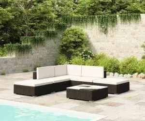 Set mobilier de grădină cu perne, 6 piese, negru, poliratan