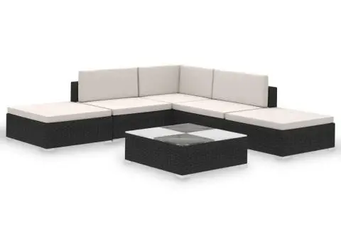 Set mobilier de grădină cu perne, 6 piese, negru, poliratan - 2/5