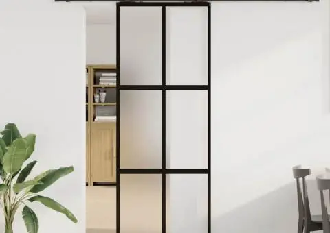 Ușă glisantă cu set feronerie neagră 76x205cm sticlă securizată - 1/5