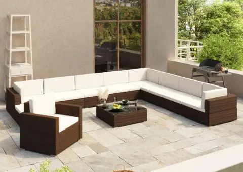 Set mobilier de grădină cu perne, 12 piese, maro, poliratan - 1/5