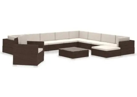 Set mobilier de grădină cu perne, 12 piese, maro, poliratan - 2/5