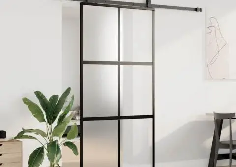 Ușă glisantă cu set de feronerie neagră sticlă securizată - 3/5