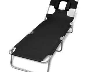 Șezlong pliabil cu pernă și spătar reglabil  Negru