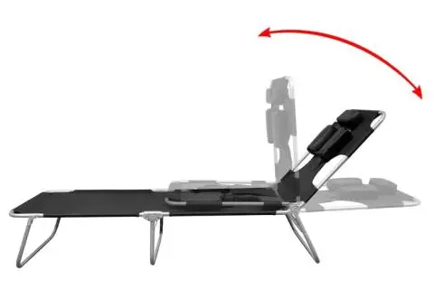 Șezlong pliabil cu pernă și spătar reglabil  Negru - 3/5