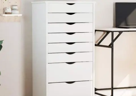 Dulap rulant cu sertare MOSS, alb, lemn masiv de pin - 1/5