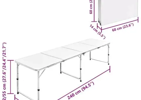 Masă camping din aluminiu reglabilă 240 x 60 cm - 4/4