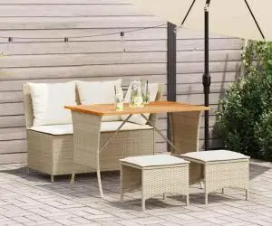 vidaXL Set canapele de grădină, 4 piese, cu perne, bej, poliratan