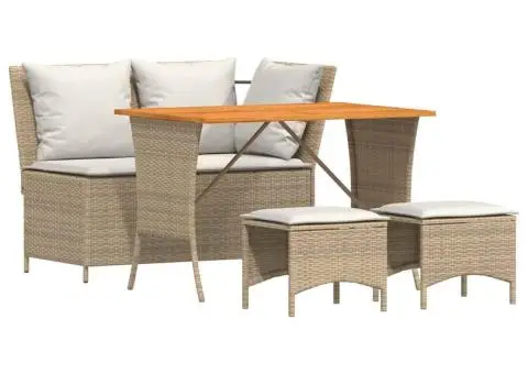 Set canapele de grădină, 4 piese, cu perne, bej, poliratan - 2/5