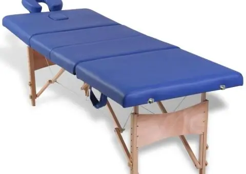 Masă de masaj pliabilă, 4 zone, albastru, cadru de lemn - 2/5