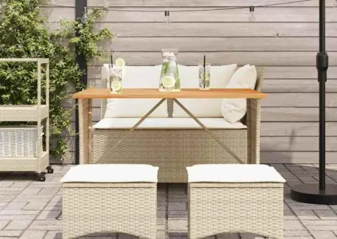 Set canapele de grădină, 4 piese, cu perne, bej, poliratan - 3/5