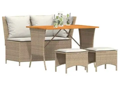 Set canapele de grădină, 4 piese, cu perne, bej, poliratan - 4/5