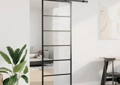 Ușă glisantă cu set de feronerie neagră 76x205 cm Sticlă ESG - 3/5