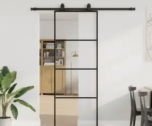 vidaXL Ușă glisantă cu set de feronerie neagră 76x205 cm Sticlă ESG