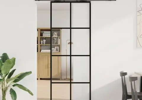 Ușă glisantă cu set de feronerie neagră 76x205 cm Sticlă ESG - 1/5