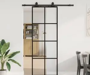 vidaXL Ușă glisantă cu set de feronerie neagră 76x205 cm Sticlă ESG