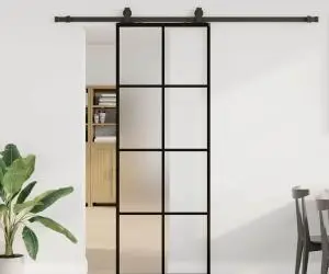 vidaXL Ușă glisantă cu set de feronerie neagră 76x205 cm Sticlă ESG