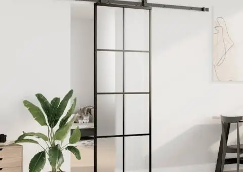 Ușă glisantă cu set de feronerie neagră 76x205 cm Sticlă ESG - 3/5