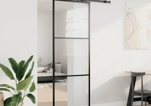 Ușă glisantă cu set de feronerie neagră 76x205 cm Sticlă ESG - 3/5