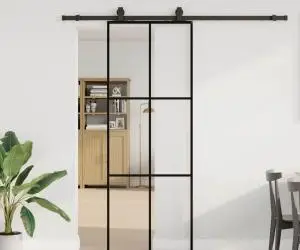 vidaXL Ușă glisantă cu set de feronerie neagră 76x205 cm Sticlă ESG