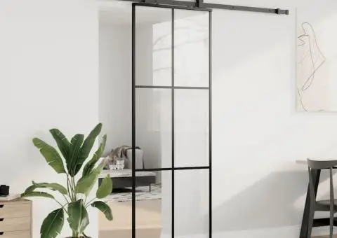 Ușă glisantă cu set de feronerie neagră 76x205 cm Sticlă ESG - 3/5