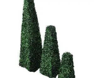 Set arbuști ornamentali artificiali piramidă pe tulpină, 3 buc.