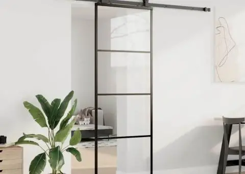 Ușă glisantă cu set de feronerie neagră 76x205 cm Sticlă ESG - 3/5