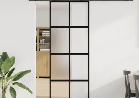 Ușă glisantă cu set feronerie neagră 76x205cm sticlă securizată - 1/5