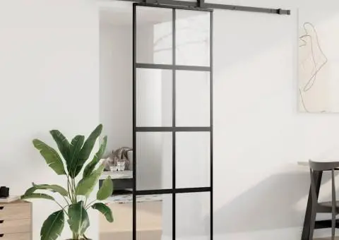 Ușă glisantă cu set feronerie neagră 76x205cm sticlă securizată - 3/5