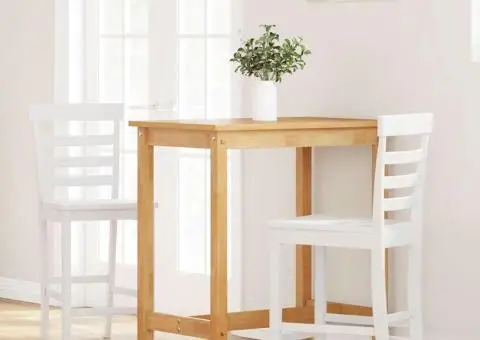 Scaune de bar 2 buc din cauciuc din lemn masiv alb - 3/5