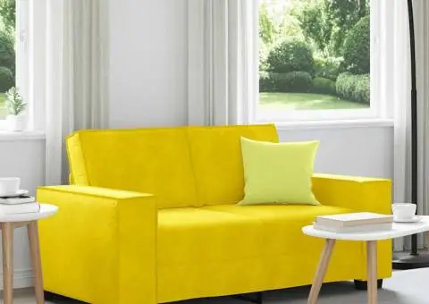 Canapea cu 2 locuri, galben, 120 cm, catifea - 1/5