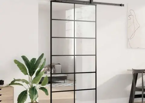 Ușă glisantă cu set de feronerie neagră 102x205 cm Sticlă ESG - 3/5