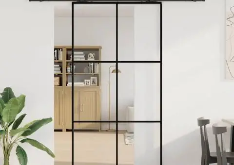 Ușă glisantă cu set de feronerie neagră 102x205 cm Sticlă ESG - 1/5