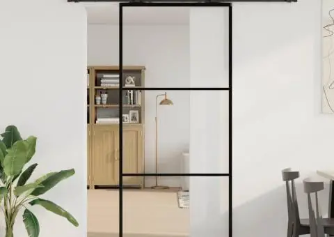 Ușă glisantă cu set de feronerie neagră 90x205 cm Sticlă ESG - 1/5