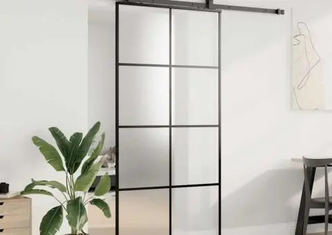 Ușă glisantă cu set de feronerie neagră 102,5x205 cm Sticlă ESG - 3/5