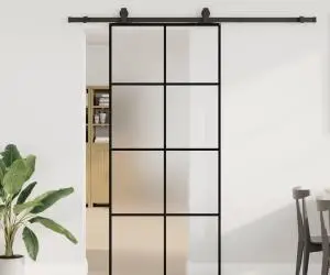 vidaXL Ușă glisantă cu set de feronerie neagră 90x205 cm Sticlă ESG