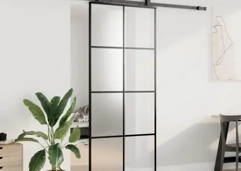 Ușă glisantă cu set de feronerie neagră 90x205 cm Sticlă ESG - 3/5