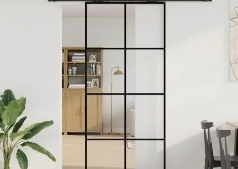 Ușă glisantă cu set de feronerie neagră 90x205 cm Sticlă ESG - 1/5