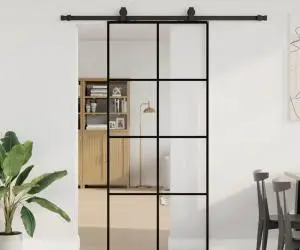 vidaXL Ușă glisantă cu set de feronerie neagră 90x205 cm Sticlă ESG