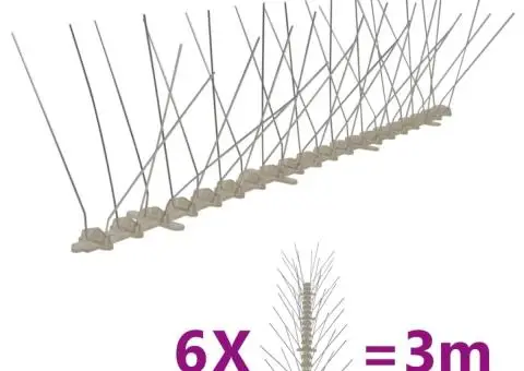 Set bandă cu țepi antipăsări cu 4 rânduri, 6 buc., plastic, 3 m - 1/5