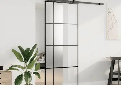 Ușă glisantă cu set de feronerie neagră 90x205 cm Sticlă ESG - 3/5