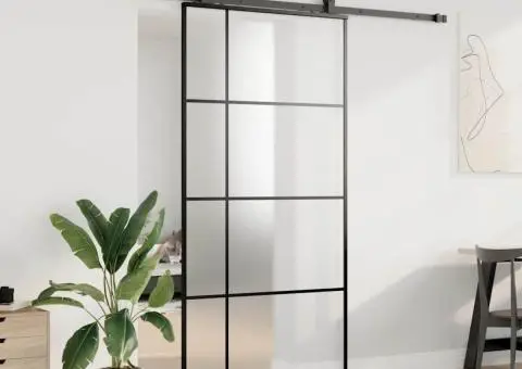 Ușă glisantă cu set de feronerie neagră 102,5x205 cm Sticlă ESG - 3/5